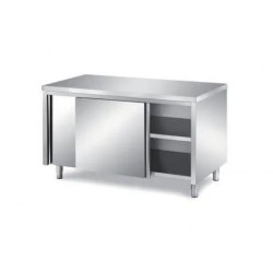 Tavolo in acciaio Inox 140x70 con ante scorrevoli